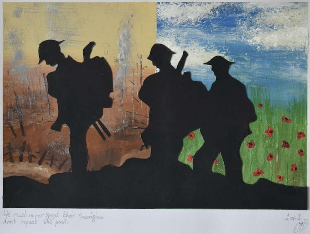 Nine-year-old Ollie Bennett is raffling this painting for the Poppy Appeal