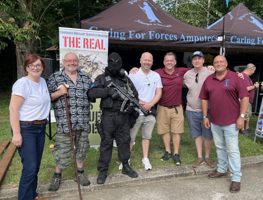 Julie and Peter from Maldon Combined Military Service Museum and RAF veteran Sam Morris, owner of the Datum Attitude Brewery with Bruce Crompton, Matt Hellyer and Shaun Morgan of the Pilgrim Bandits Julie and Peter from Maldon Combined Military Service Museum and RAF veteran Sam Morris, owner of the Datum Attitude Brewery with Bruce Crompton, Matt Hellyer and Shaun Morgan of the Pilgrim Bandits