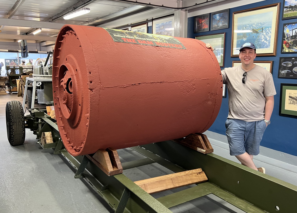 RAF veteran and Datum Attitude brewery owner with the only WW2 bouncing bomb with trailer, part of Bruce’s collection. RAF veteran and Datum Attitude brewery owner with the only WW2 bouncing bomb with trailer, part of Bruce’s collection.