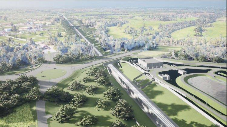 A CGI of the new cutting and bridge around the NAEC Stoneleigh (image via HS2)