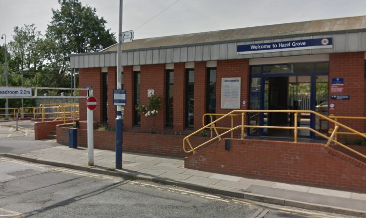 A person was found dead on the railway line near Hazel Grove station around 10.30am this morning (Thursday 5 June) (Image - Google Maps)