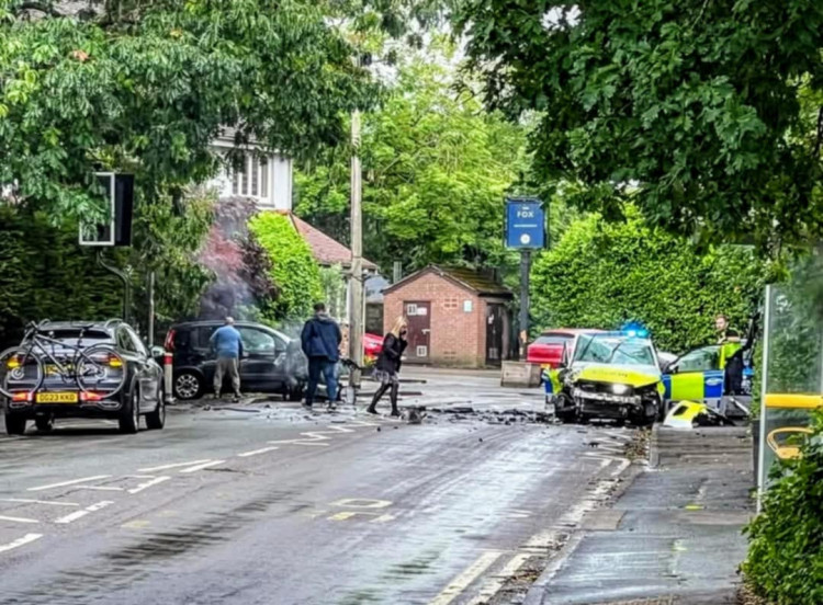 On Saturday 7 June, emergency services were alerted to a crash involving a police car on Crewe Road, Haslington, outside Ego At The Fox. (Colin Cook/Haslington Community Page).