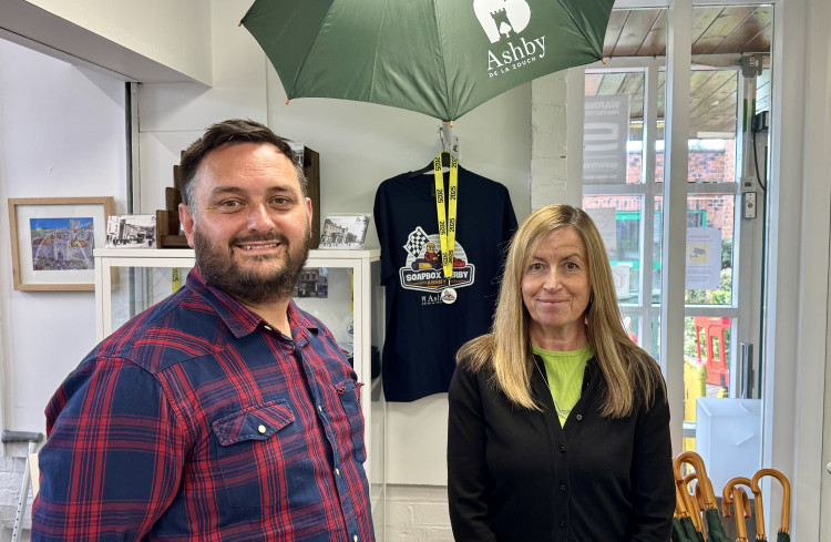 Karen Ward - pictured with Stuart Bendon from Ashby BID - will be staffing the Tourist Information Centre. Photos: Ashby Nub News 