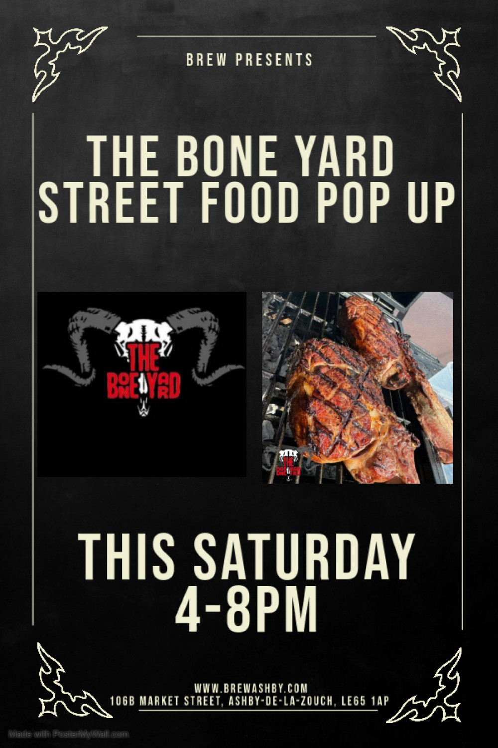 The Bone Yard Street Food Pop Up at Brew, 106B Market Street, Ashby-de-la-Zouch The Bone Yard Street Food Pop Up at Brew, 106B Market Street, Ashby-de-la-Zouch