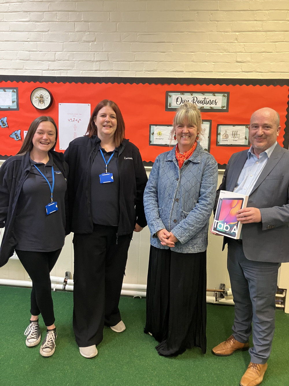 D2A staff member Sian Hitchcock (left), D2A Registered Manager Sarah Perry (second left), Head Teacher Kerry Devane (second right) and Ken Marshall, Financial Controller, Commercial & Strategic Manager at Candlelight Care (right). D2A staff member Sian Hitchcock (left), D2A Registered Manager Sarah Perry (second left), Head Teacher Kerry Devane (second right) and Ken Marshall, Financial Controller, Commercial & Strategic Manager at Candlelight Care (right).