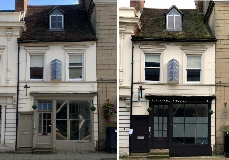 The current and proposed look for the tattoo studio on High Street (image via planning application)