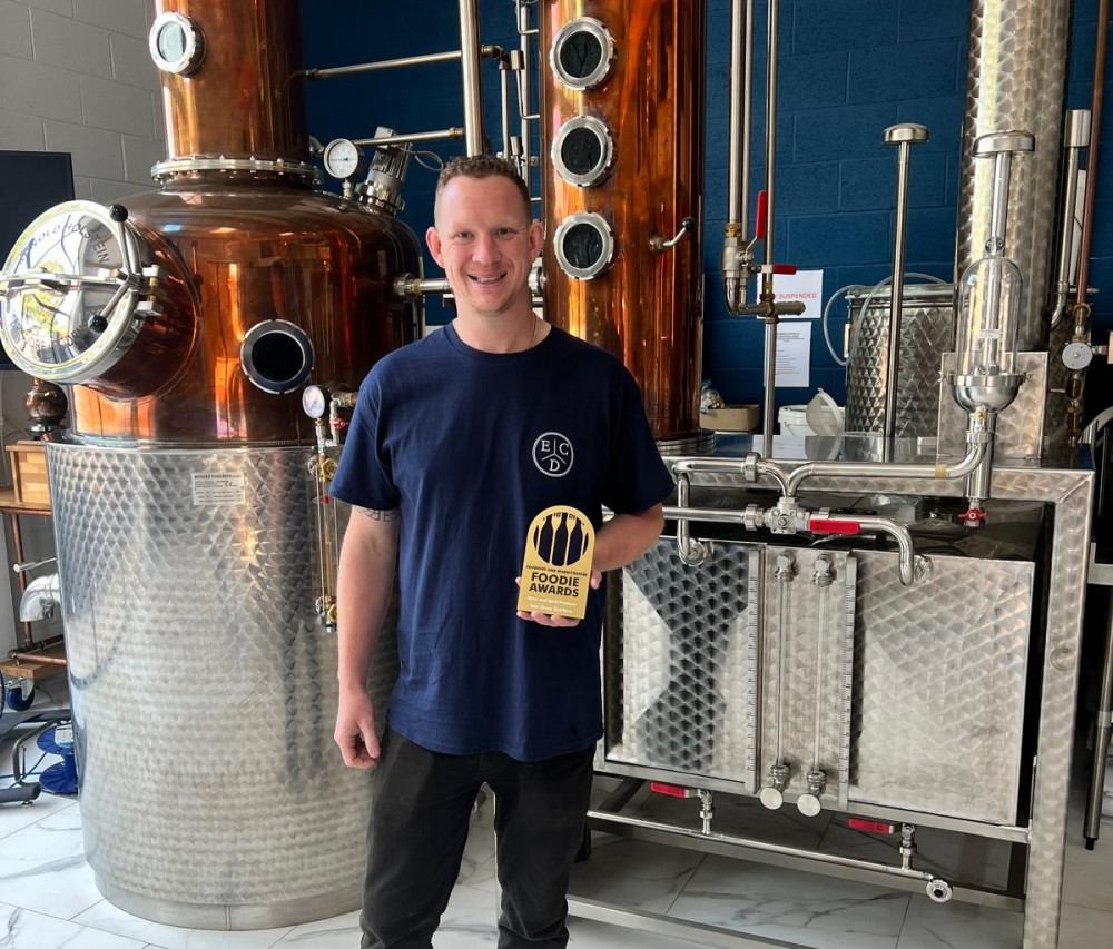 Luke Weetman with East Chase Distillers' Foodie Award (image via ECD) Luke Weetman with East Chase Distillers' Foodie Award (image via ECD)