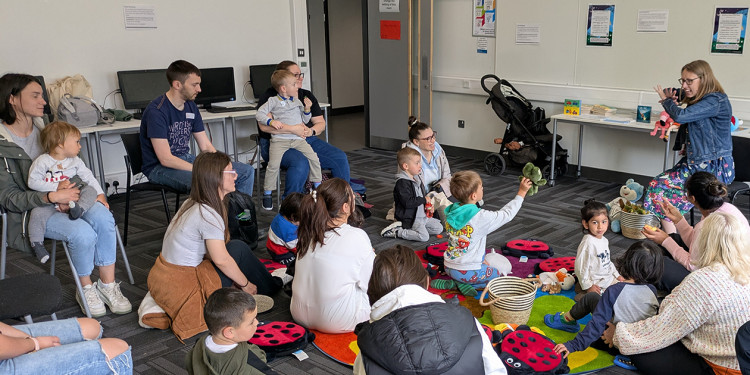 Parents, carers and children at one of the play workshops.