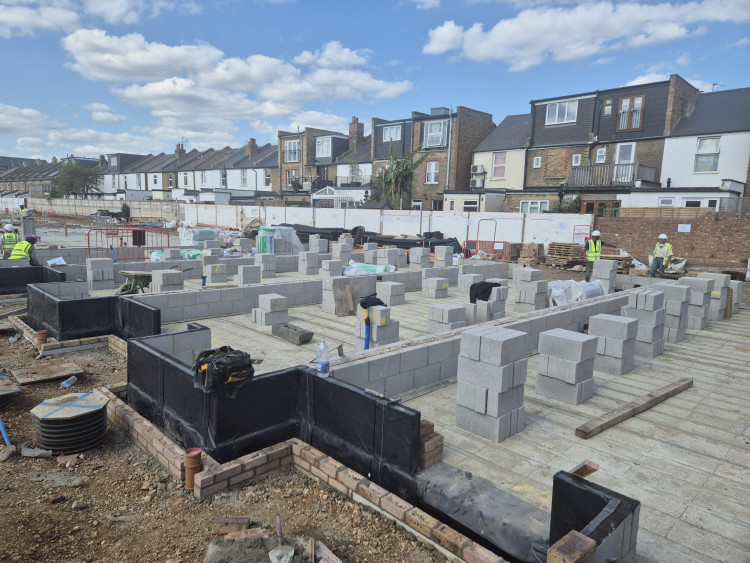 Work continues at London Square's Twickenham Green site, where foundations, brickwork, and drainage systems are being installed (credit: London Square).