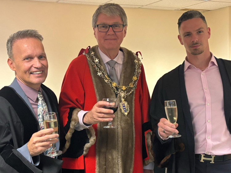 New Mayor, Cllr John Driver [centre], alongside the two new councillor recruits. (Credit: Maldon Town Council)