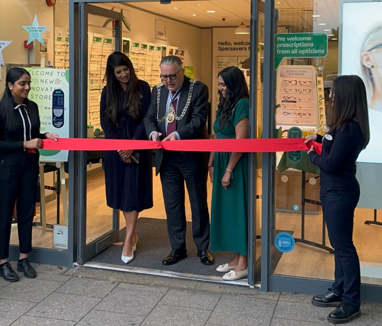(Left to right) Specsavers New Malden, Lina Patel, Pre-Registration Optometrist , Karina Peshawaria Kamal, Retail Director, Mayor of Kingston upon Thames, Cllr Noel Hadjimichael, Bhavisha Patel, Ophthalmic Director and Mona Tarokh, In Store Trainer and CERT 3 Qualified (Image supplied)