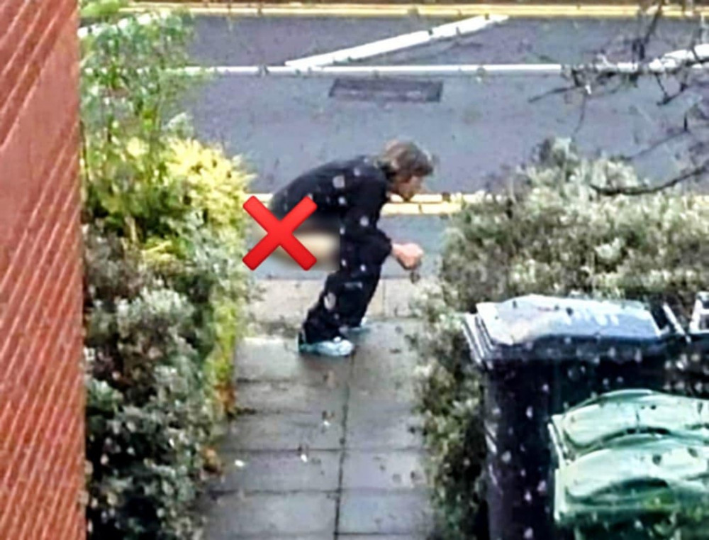 Ricky Dwyer, 37, of Bateman Close, had gotten out of the bath and got dressed on Saturday 14 June to see the unknown male squeezing to take a poo on his front garden path (Supplied). Ricky Dwyer, 37, of Bateman Close, had gotten out of the bath and got dressed on Saturday 14 June to see the unknown male squeezing to take a poo on his front garden path (Supplied).