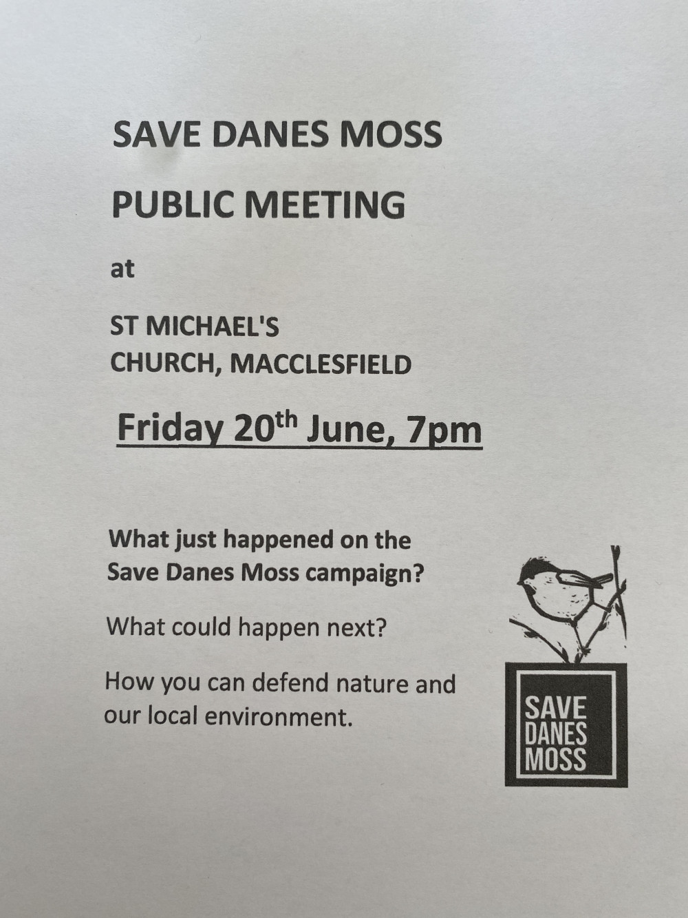 Public Meeting Save Danes Moss Public Meeting Save Danes Moss