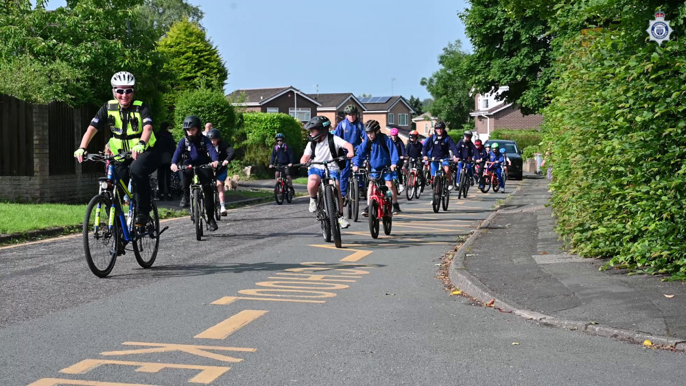Police joined Congleton children for their cycle to school (Credit: Cheshire Police) Police joined Congleton children for their cycle to school (Credit: Cheshire Police)