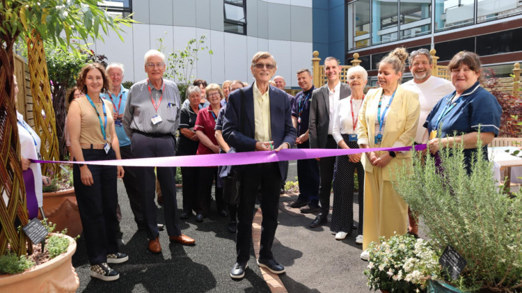Official opening of the Dementia Garden at Crewe's Leighton Hospital, featuring fundraiser Tim Ashcroft (MCHT).