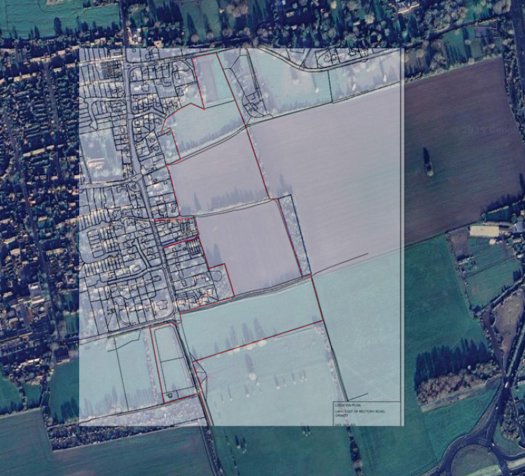 The land in red will be taken up by the development.