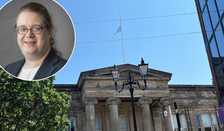 The flag is being flown at half-mast at Macclesfield Town Hall following the death of councillor Chris Hilliard (Credit: Nub News/CEC)