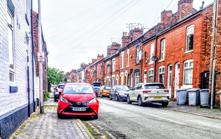 Meredith Street in Crewe. Cheshire East says it will wait for a decision from government before going ahead with any plans for a pavement parking ban (Ryan Parker).