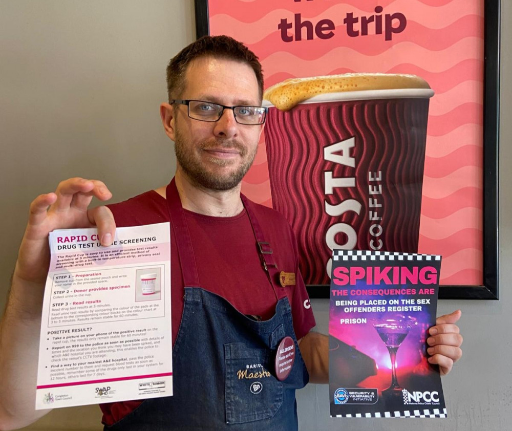 Anthony Selby at Costa in Congleton receives one of the testing kits (Credit: Nub News)