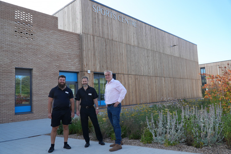 From left - Jonathan Griffin, general manager of Oakley School Sports Centre, Alex Fuoco-Lang, contract manager at Everyone Active and Councillor Jim Sinnott, Portfolio Holder for Safer, Healthier and Active Communities (image via Everyone Active)