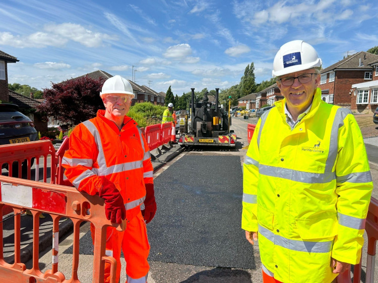 Lib Dem county councillors Stephen Giles-Medhurst, cabinet member for highways at Hertfordshire County Council, and Steve Jarvis, leader of Hertfordshire County Council.