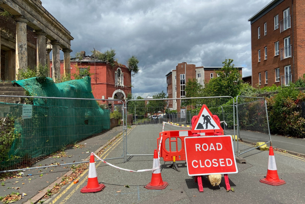 Westport Road in Burslem remains closed two months on from the former Wade Ceramics building fire. (LDRS) Westport Road in Burslem remains closed two months on from the former Wade Ceramics building fire. (LDRS)