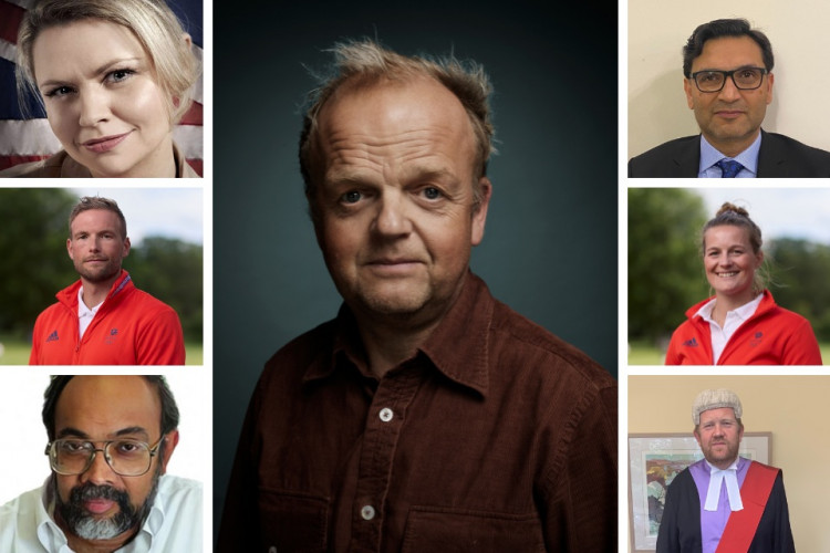 Toby Jones (centre), clockwise from top right: Professor Abid Ali Malik; Emily Ford; His Honour Judge Edward Connell; Dr Athula Attygalle; Tom Ford; Rebekah Staton.(Keele University)