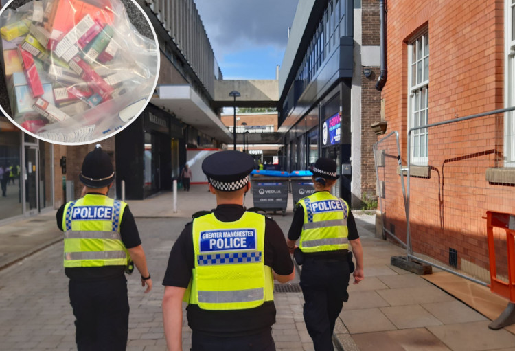 Police have seized £8,000 in illegal vapes from two shops in Edgeley as part of Operation Rimini (Images - GMP)