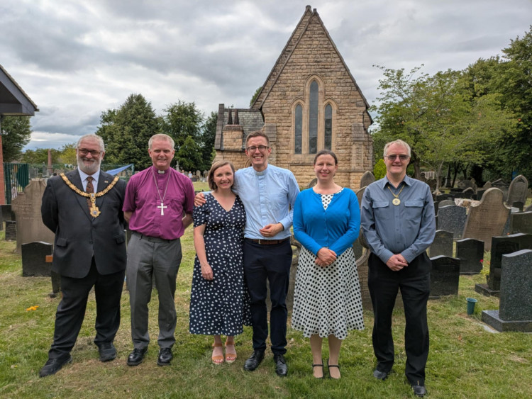The Bishop of Chester, Rt Rev Mark Tanner (second from left) conducted an induction service for Rev Mark Tanner at  St Peter's Church in Elworth yesterday (Sunday). (Photo: Nub News)   