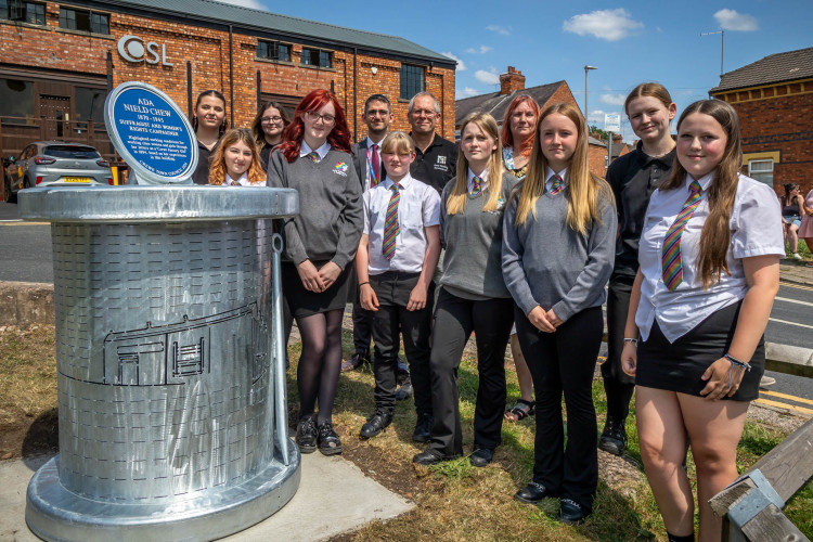 The proud students from Crewe Engineering & Design UTC with principal, Will Chitty, and the Mayor of Crewe, Cllr Sally Graham (Peter Robinson).