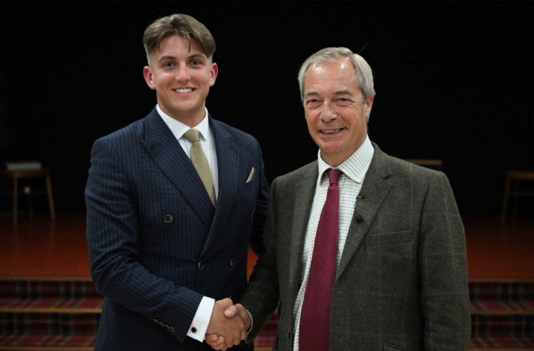 Cllr George Finch (left) and Reform UK leader Nigel Farage (image via X)