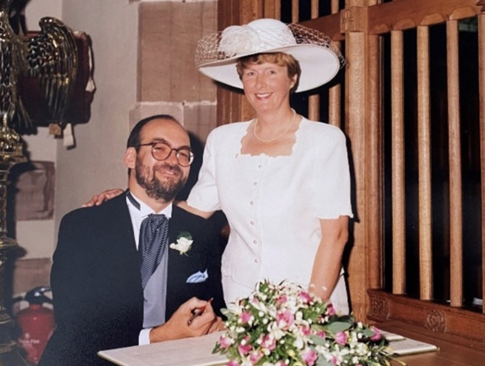 Celebrating 30 years of licensed venue ceremonies in Warwickshire: Richard and Celia on their wedding day, 1995 (image supplied)