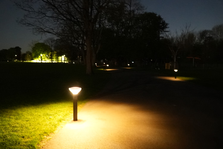Solar lighting has been installed in in Royal Leamington Spa to enhance the safety of people passing through the parks in the evening (image via WDC) 