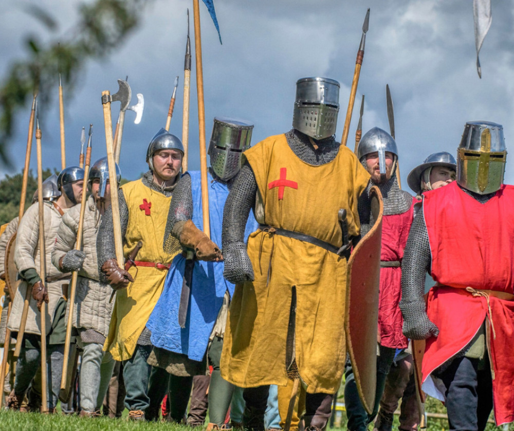 Chanz Des Reis members march to battle in the High Medieval period. (Credit: Stow Maries Aerodrome) Chanz Des Reis members march to battle in the High Medieval period. (Credit: Stow Maries Aerodrome)