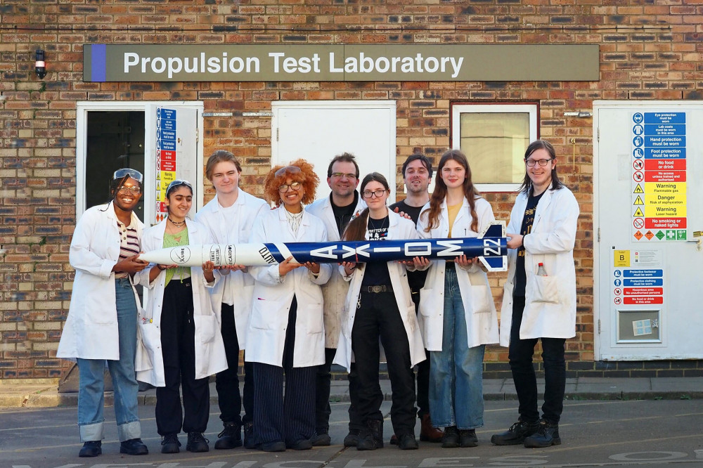 A team of engineering students from Kingston University has successfully developed and tested a rocket engine powered by beeswax (Credit: Kingston University) A team of engineering students from Kingston University has successfully developed and tested a rocket engine powered by beeswax (Credit: Kingston University)