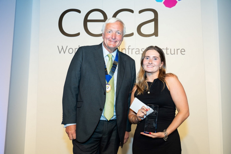 Lucy Hopkins (right) receives her award from CECA Southern Chair, Alan Cox (credit: Image supplied).
