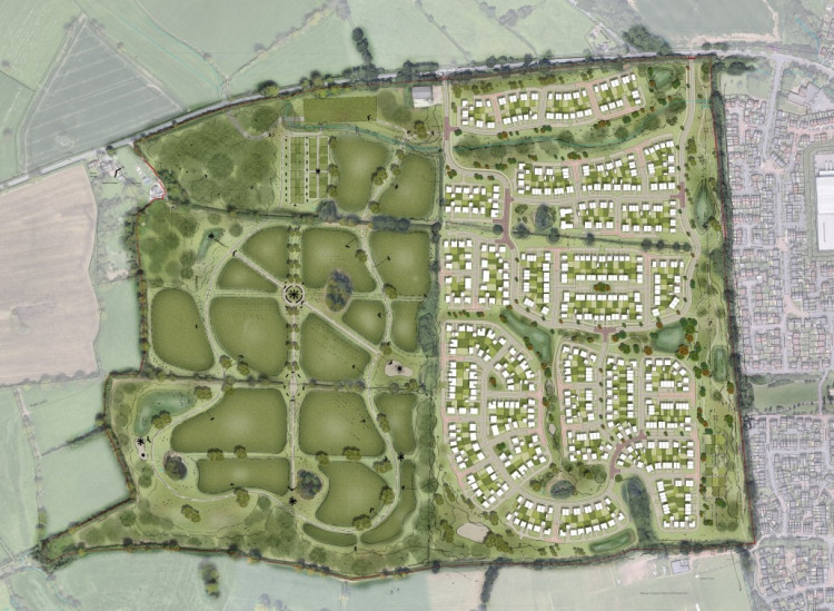 Plans for 600 news homes and a cemetery on land in Broad Lane, Berkswell (image via planning application)
