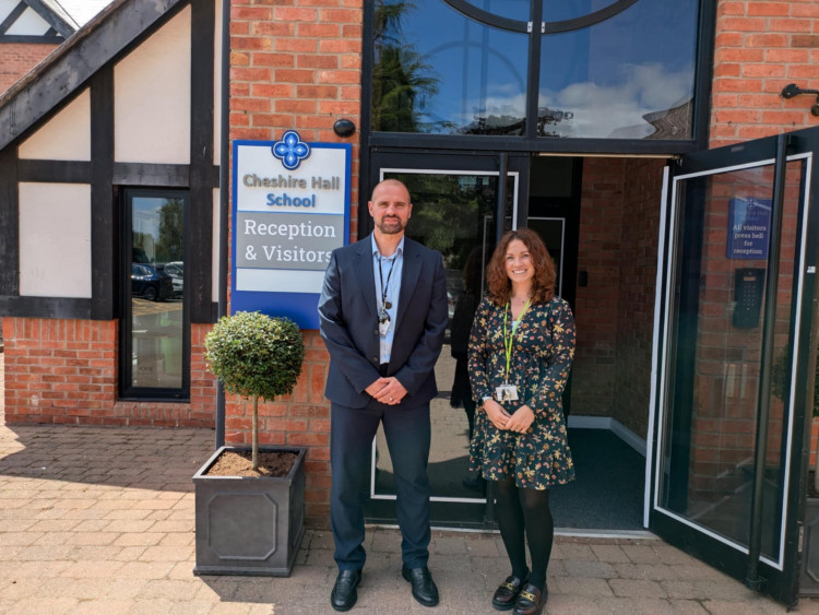 Cheshire Hall School is poised to welcome its first children. Headteacher Paul Lyons and admissions co-ordinator Leonie Travers-O'Connor. (Photo: Nub News)