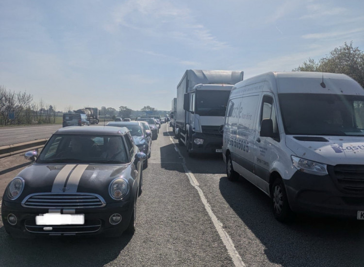There are four miles of queues on the M40 (image by Nub News)