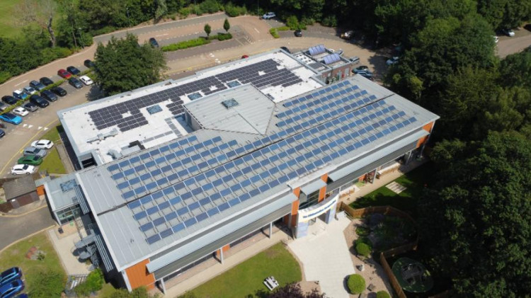 Solar panels on the roof of the Midcounties Co-op HQ in Warwick (image supplied)