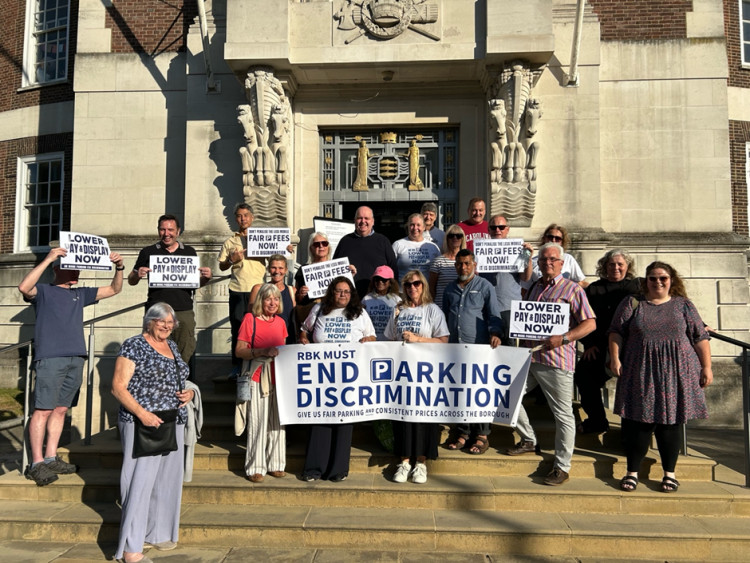 The protest took place outside Kingston's Guildhall yesterday before the Full Council debate (Credit: Esme Agius-Kensell)
