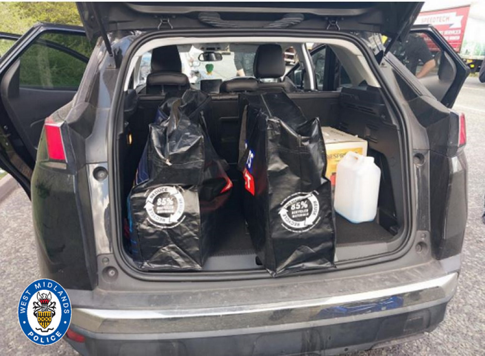 Drugs worth £1.3 million were found by police in the boot of the car (image via West Midlands Police) Drugs worth £1.3 million were found by police in the boot of the car (image via West Midlands Police)