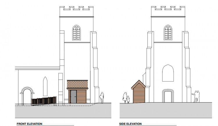 Plans have been submitted for a small, fully accessible wooden toilet at St Gregory’s Church on Village Street, Leamington Spa (image via planning application) 