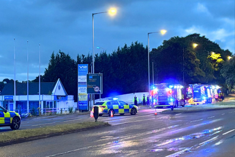 The scene at the former Lymedale Motors site in Newcastle-under-Lyme just before 10pm on Tuesday. (Nub News)