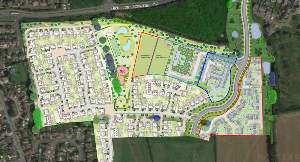 Plans for an 80-bed care home on land previously identified for a school in Nantwich have been recommended for approval, off Peter De Stapleigh Way (CEC Planning). Plans for an 80-bed care home on land previously identified for a school in Nantwich have been recommended for approval, off Peter De Stapleigh Way (CEC Planning).