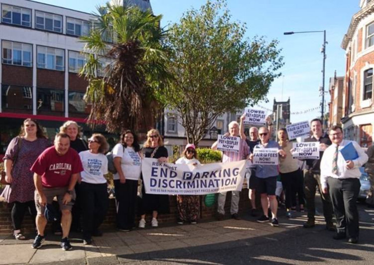 The parking protest on Tuesday 8 July outside Kingston's Guildhall (Credit: Gia Borg-Darcy)