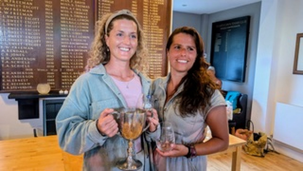 Becks Thehearne (left) and Amelia Beer collect their prizes at the busy Saturday night awards ceremony. Becks Thehearne (left) and Amelia Beer collect their prizes at the busy Saturday night awards ceremony.