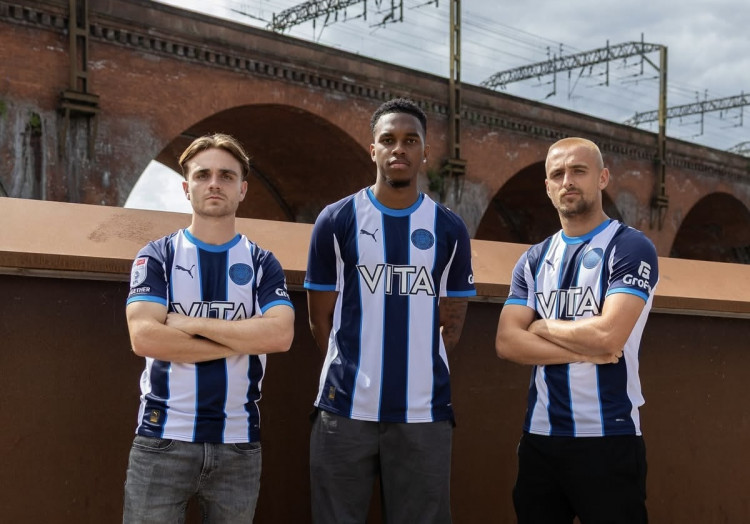 Stockport County has introduced their 2025/26 away kit, featuring navy and white vertical stripes, aiming to combine style with functionality (Image - Stockport County)