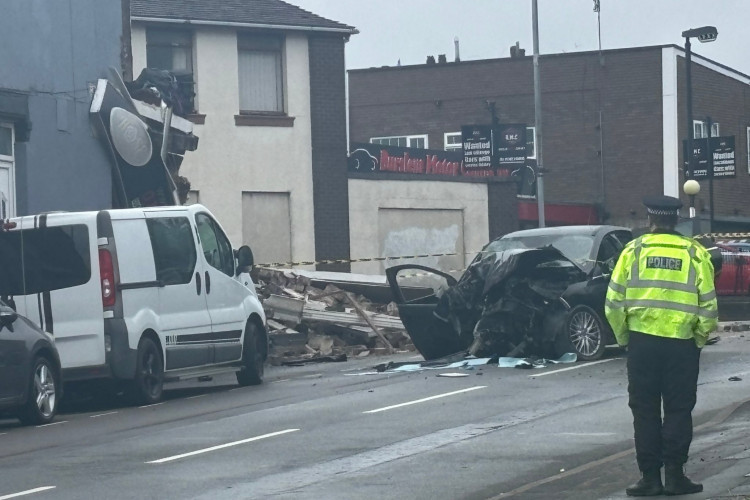Two people were taken to hospital by paramedics after a car crashed into a takeaway in Burslem. (Nub News) 