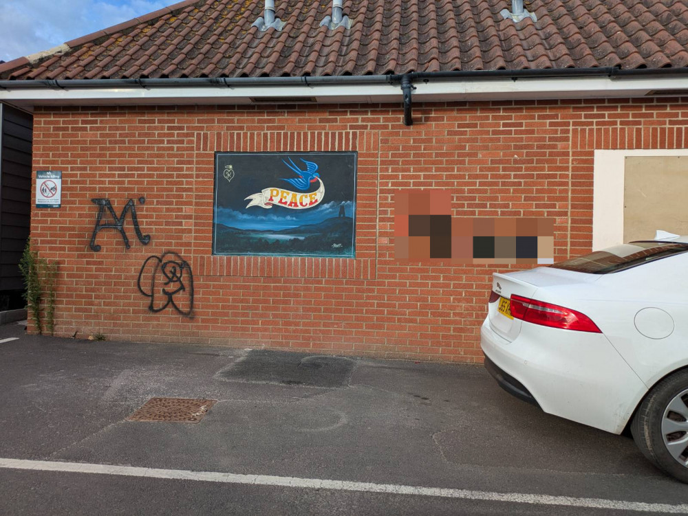 Glastonbury Town Council will remove hate graffiti near St John's Infant School, while police investigate the incident as a suspected hate crime. (LL/DILY) Glastonbury Town Council will remove hate graffiti near St John's Infant School, while police investigate the incident as a suspected hate crime. (LL/DILY)